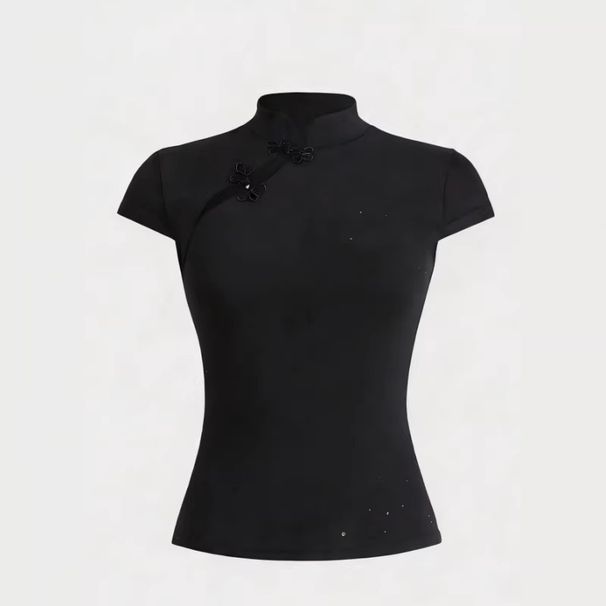 New Chinese Style Women's T-Shirt Button Design Slim Fit Sexy Style Cheongsam Collar Short Sleeve Top Niche 2026_ecoleips.com