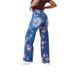 High waist new style printed jeans 2024 loose straight flower pattern European and American women's pants long wholesale_ecoleips.com