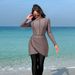 Women's Clothing Conservative Muslim Surfing Suit Women's Long Sleeve Zipper Swimsuit Beachwear One-Piece Swimwear Polyester Lycra Innerlining_ecoleips.com