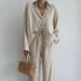 Women's Clothing Fashion Women's Solid Color Suit Temperament Long Sleeved Top Straight Pants Two Piece Suit_ecoleips.com