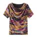 Layered Collar Women's T-Shirt, Short-Sleeve Fashionable Colorful Printed Slimming Versatile Base Shirt_ecoleips.com
