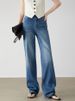 Women's Clothing High Waist Washed Retro Straight Jeans_ecoleips.com
