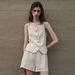 Women's Minimalist Linen Camisole Vest Short Style High-End Feel Front Button Design for Commuting_ecoleips.com