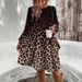Spring And Autumn Casual Loose Leopard Print Round-Neck Dress_ecoleips.com