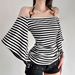 Chic European And American New Vintage Striped Off-shoulder Bell-sleeve T-shirt With Beaded Halter Neck, Niche Slim-fit_ecoleips.com