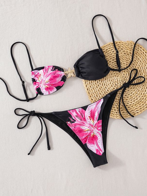 Women's Clothing Bikini Set Strap Starfish Metal Drawstring Low Waist Sexy Swimsuit Set_ecoleips.com