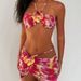 Women's Sexy Floral Print Bandeau Bikini Swimwear Set Adjustable Ties Removable Padding Beach Pool Clothing_ecoleips.com