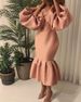 D115 Cross-border Supply African Plus Size Women's Fashion Solid Color V-neck Puff Long Sleeve Mermaid Dress European_ecoleips.com