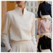 Women's Stand Collar Long Sleeve Shirt Niche Commuter Friendly Top Relaxed Everyday Wear Comfortable Feshion_ecoleips.com