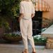 Women's Linen Blend Two Piece Set Summer Outfit Oversized Tunic Short Sleeve O-Neck Wide Leg Pants Retro Style_ecoleips.com