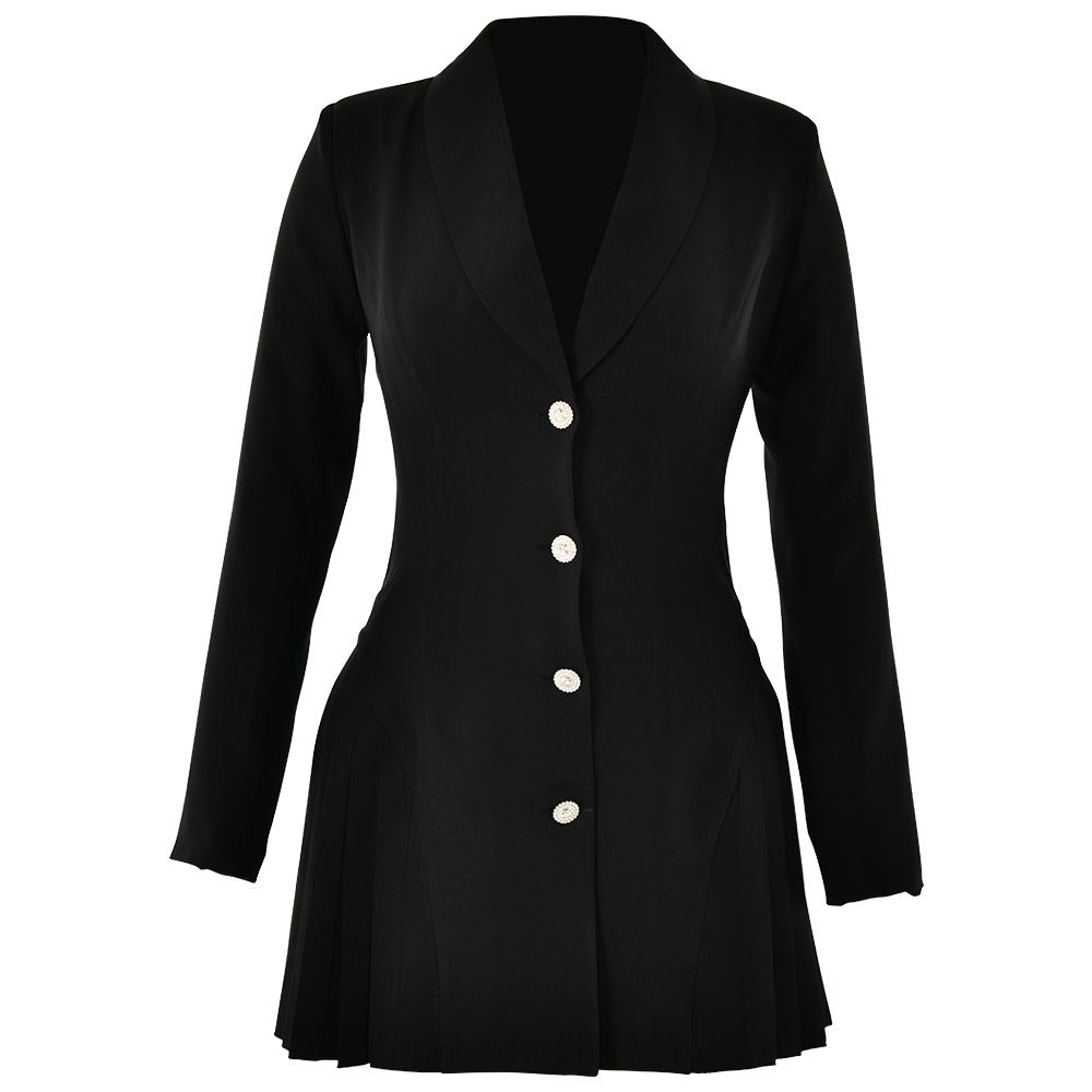 Elegant Sexy Blazer Dress, Deep V‑Neck Long Sleeve Design, Classic Single Breasted Detail, Skinny Slimming Silhouette, Chic Office Evening Party Wear_ecoleips.com