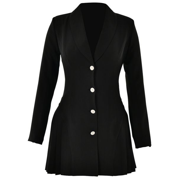 Elegant Sexy Blazer Dress, Deep V‑Neck Long Sleeve Design, Classic Single Breasted Detail, Skinny Slimming Silhouette, Chic Office Evening Party Wear_ecoleips.com