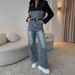 Women's Clothing Stitching Denim Jumpsuit High Waist Casual Straight Denim High Waist Straight Leg Casual Overalls Long Sleeve Stitching Design_ecoleips.com