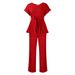 Audday D3206 Women's Clothing 2025 Summer Solid Color Tie Top High Waist Wide Leg Pants Fashion Casual Set_ecoleips.com