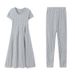 New European American Style Black Ribbed Knit Suit For Women, Featuring A Short-sleeved Slit Long Skirt Wide-leg Pants,_ecoleips.com