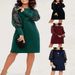 Elegant Long Sleeve Lace Trim Knit Dress For Women - Round Neck, A-Line, Office & Casual Wear (Black, Green, Navy, Wine Red)_ecoleips.com