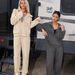 Women's Clothing Hooded Long Sleeve Jogger Set Casual Two-Piece Outfit Elastic Cuffs Streetwear Style, Soft Polyester-Spandex Blend (Dark Grey, Beige)_ecoleips.com