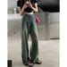Vintage-style, Long-length, Wide-leg Jeans For Women, Spring/summer, Washed, High-waisted, Straight-cut, Loose-fitting,_ecoleips.com