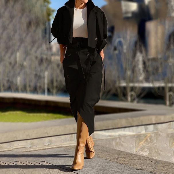 Women's Clothing New Versatile Casual Workwear Temperament Button Belt Suit Skirt_ecoleips.com