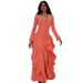 Muslim Dress Summer V-Neck Long Slit Ruffle Dress Elegant American Style Polyester Muslim Dress_ecoleips.com