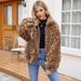 Luxury Faux Fur Coat For Women - Elegant Long Sleeve Jacket With Snake Print, Oversized Fit, Warm Winter Outerwear For Office & Casual Wear_ecoleips.com