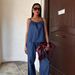 Women's Vintage Denim Tank Top + High Waist Straight Leg Pants Set – Retro Casual Outfit_ecoleips.com