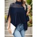 Women's Fashion Mesh Off-Shoulder T-Shirt Batwing Sleeve High Neck Top Spring Autumn New Style_ecoleips.com
