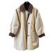 Women’s British-Style Contrast Collar Trench Coat – Relaxed Fit Mid-Length Jacket (Polyester, S-XXXL, Khaki/Brown Colorblock)_ecoleips.com