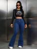 Dark Blue High-Waisted Women's Jeans Slightly Flared Stretchy Slimming Commuting Hot Pants European American Style Cross Border 2026_ecoleips.com