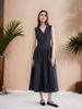 Elegant V-Neck Midi Dress – Loose-Fit Sleeveless Summer Dress With Pockets (Navy Blue) Lined Construction_ecoleips.com