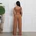 Women's Clothing Distressed Two Piece Suit Sexy Waist Revealing U Neck Wide Leg Suit_ecoleips.com