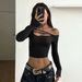 Voya Women's Black Sexy Off Shoulder Hanging Neck, European And American Spicy Girl BM Style Hollow Cross Strap Design, Niche Short Top_ecoleips.com