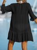 K V-neck Ruffle Edge Dress Solid Color Beach Sunscreen Cover For Women_ecoleips.com