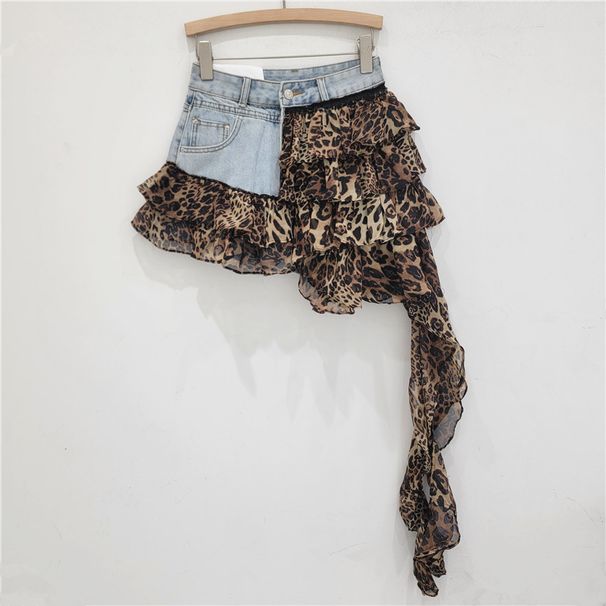 Design Sense Spicy Girl Denim Patchwork Fashion Versatile Irregular Cake Chiffon Short Skirt For Women Trendy_ecoleips.com