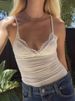 In Stock 2025 European And American Style Sexy Low-cut Lace V-neck Bow Solid Color Camisole Slim-fit Short Top_ecoleips.com