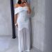 Women's Clothing Women's Solid Color Off Shoulder Fishtail Dress Three Dimensional Pleats Slim Fit Waist Cinching Mesh Panel Skirt_ecoleips.com