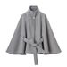 Women's Fashionable Elegant Woolen Jacket Coat With Metal Buckle Belt Cape Autumn Winter_ecoleips.com