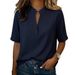 2026 Summer New Solid Color Casual Pullover Short-sleeved Shirt Women's Loose Large Size Shirt Women's_ecoleips.com