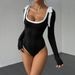 Voya Women's Autumn And Winter New Spicy Girl Slim Fit Jumpsuit With Square Neckline And Flared Sleeves, Fashionable And Sexy Long Sleeved Jumpsuit_ecoleips.com