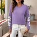 Floral Jacquard Knit Sweater – Women's Elegant Crewneck Pullover (S-L, Long Sleeve, Nylon Blend, Violet/Army Green/Light Grey/Rose)_ecoleips.com