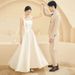 Women's Clothing Light Satin Wedding Dress Floor Length High End Feel Ethereal Square Neck Halter Top Travel Photography Forest Theme Bridal Gown_ecoleips.com