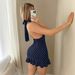 Women French Style Fashion Polka Dot Halter Neck Sleeveless Sexy Hip Wrapped Bodycon Dress For Ladies_ecoleips.com