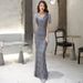 Grey Sequined Evening Gown Women's Elegant Mermaid Silhouette High-End Socialite Banquet Hostess Dress New 2026 Style_ecoleips.com