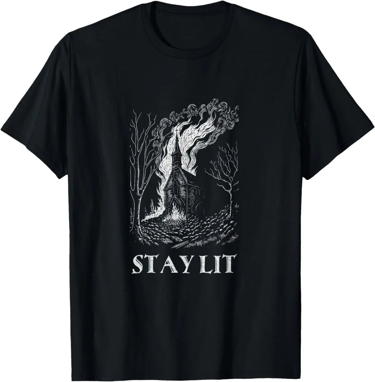 Women's T-Shirts Occult Atheist Burn Church Stay Lit Satan Devil Grunge T-Shirt_ecoleips.com