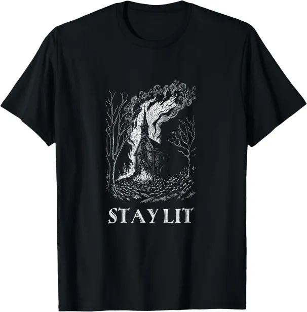 Women's T-Shirts Occult Atheist Burn Church Stay Lit Satan Devil Grunge T-Shirt_ecoleips.com
