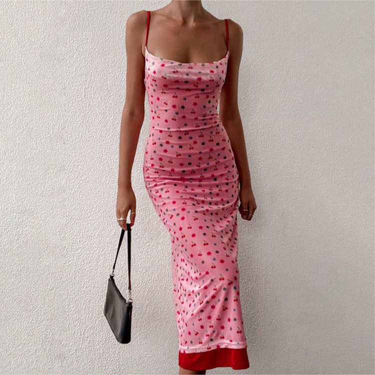 Women's Clothing Summer Printed Two Piece Suspender Backless Dress_ecoleips.com