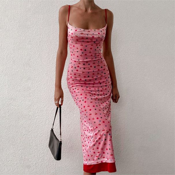 Women's Clothing Summer Printed Two Piece Suspender Backless Dress_ecoleips.com