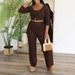 Women's Stylish Solid Color Long-Sleeve Trousers Set Timeless Style Effortless Comfort Fashion for Effortless Elegance_ecoleips.com