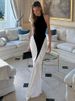 Weird Puss Ruched Maxi Dress Women Sexy Color Blocking Halter Backless Thin Slit Summer Trend Birthday Party Clubwear Vestidos_ecoleips.com