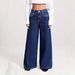 Women's Clothing Distressed Wide-Leg Jeans For Women – Rhinestone Pocket Boho Denim Pants (S-XXL, Vintage Wash, Non-Stretch)_ecoleips.com